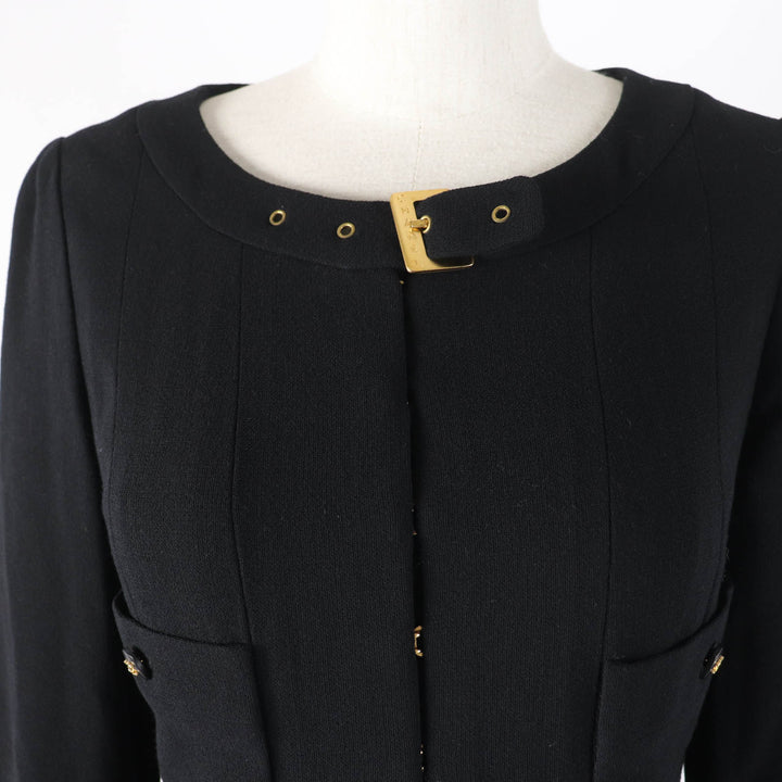 Excellent CHANEL one piece COCO Mark Button Logo Metal black Women 36 96A