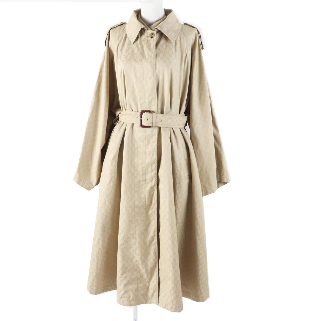 Excellent GUCCI trench coat GG pattern, belted, wide sleeves, beige Women 40