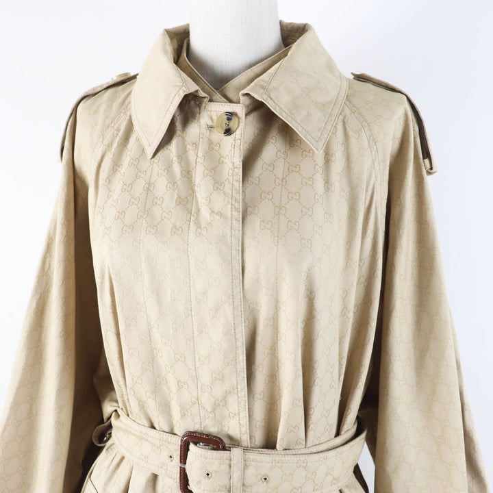 Excellent GUCCI trench coat GG pattern, belted, wide sleeves, beige Women 40