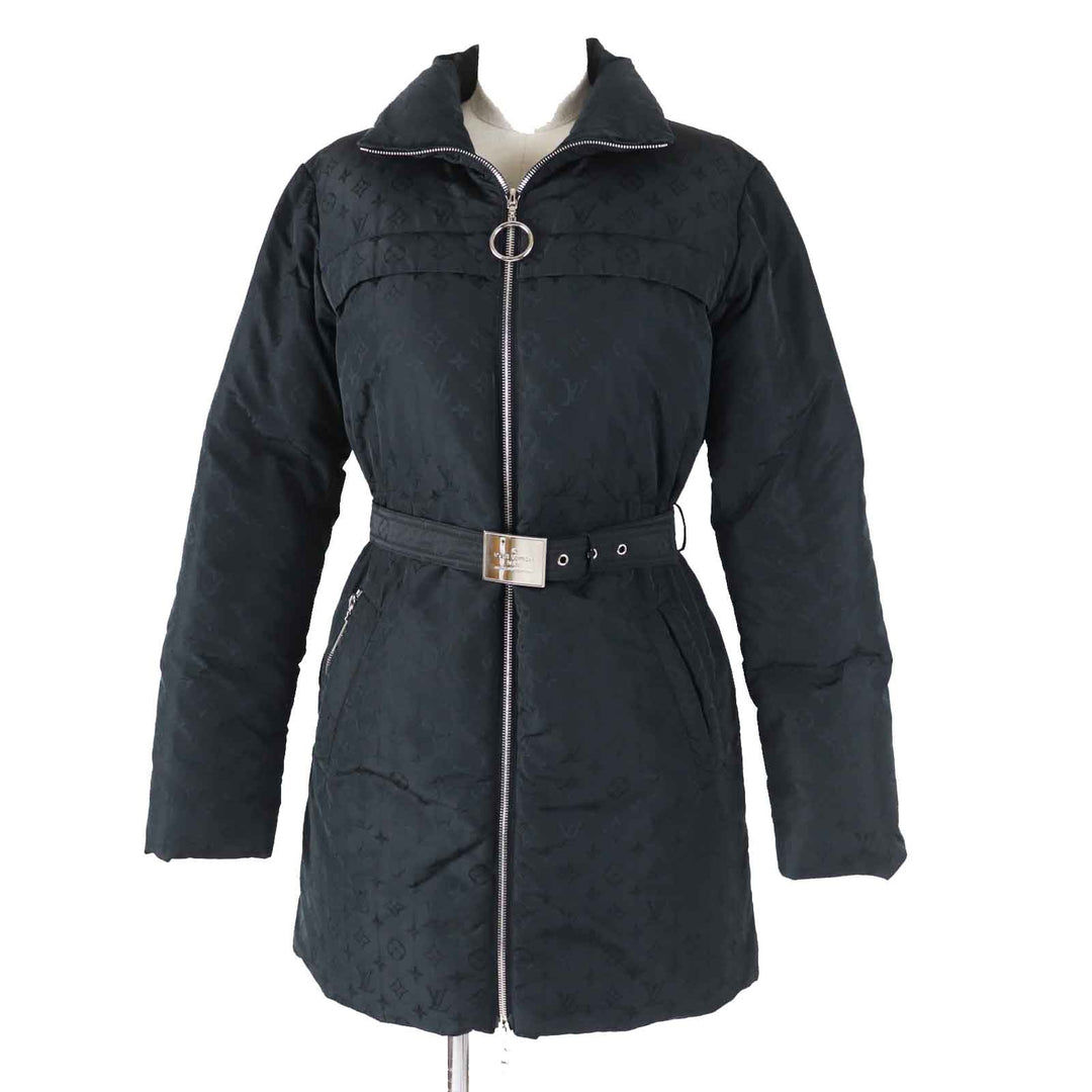 LOUIS VUITTON down coat Belted All-Monogram black polyester Women 36 FFCO018FLX