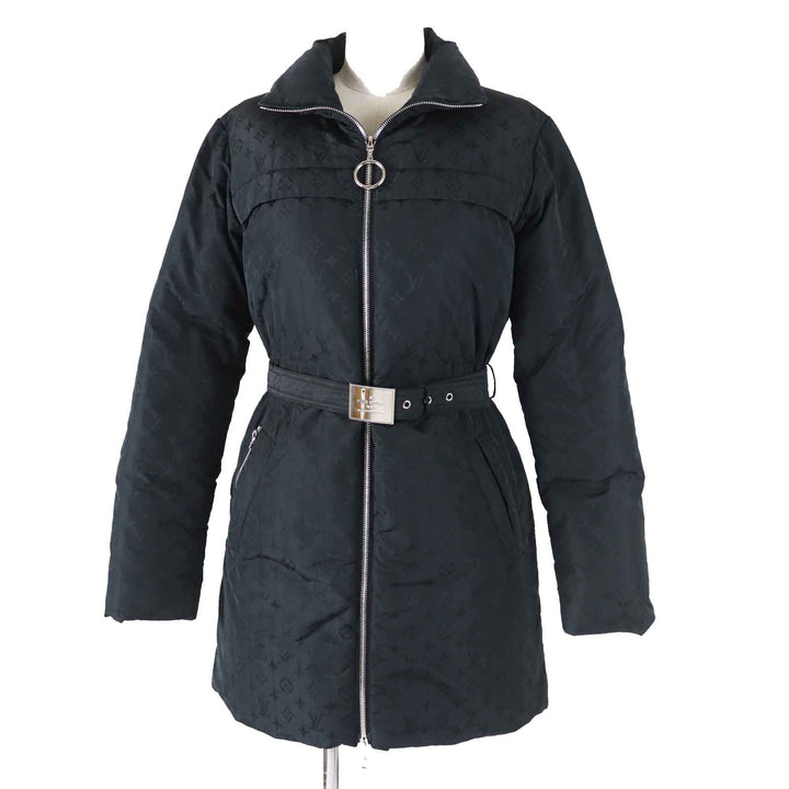 LOUIS VUITTON down coat Belted All-Monogram black polyester Women 36 FFCO018FLX