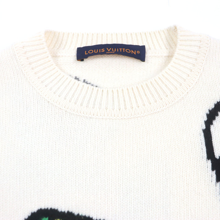 Excellent LOUIS VUITTON sweater LVPuzzle Logo Metal Off White Multi mens M HON63W