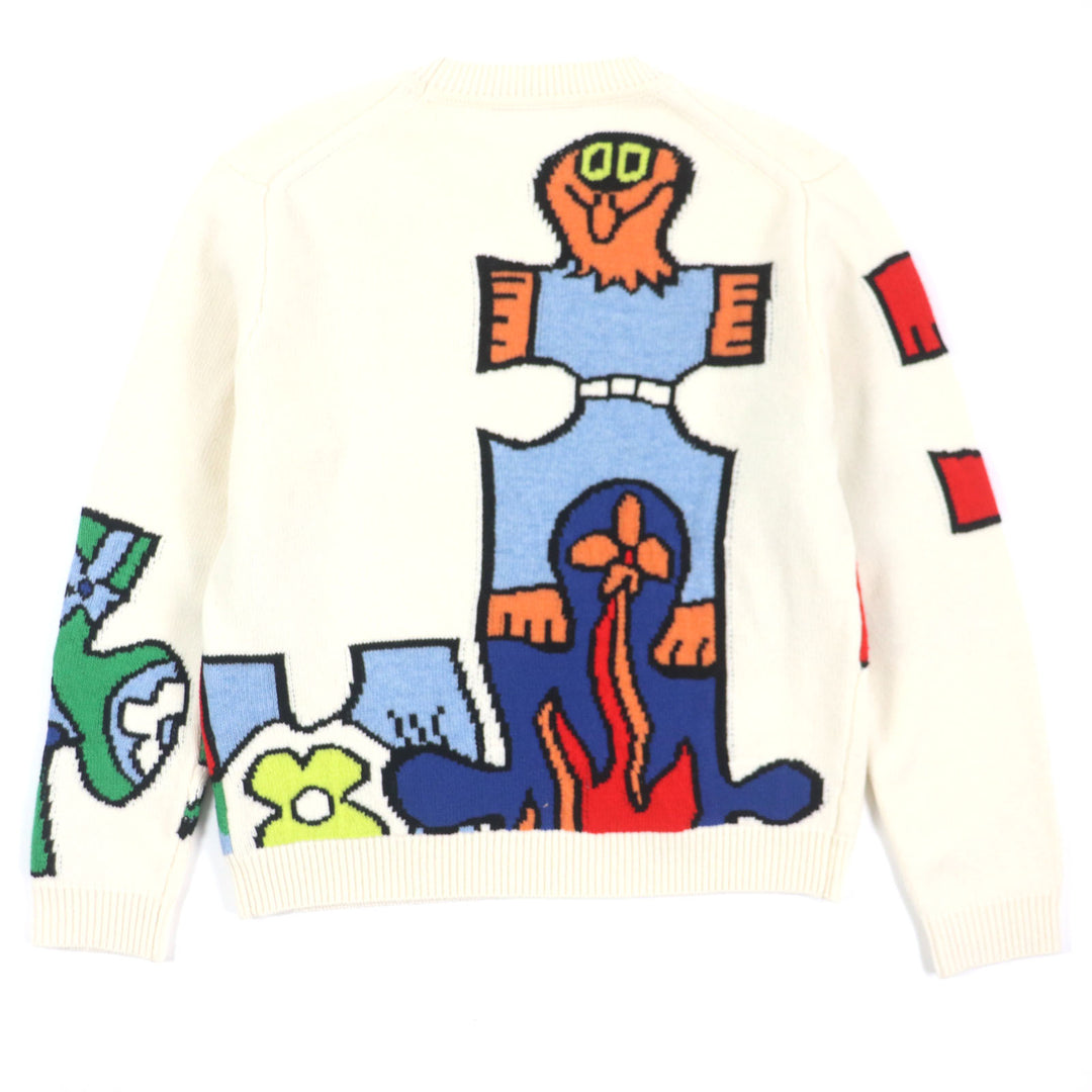 Excellent LOUIS VUITTON sweater LVPuzzle Logo Metal Off White Multi mens M HON63W