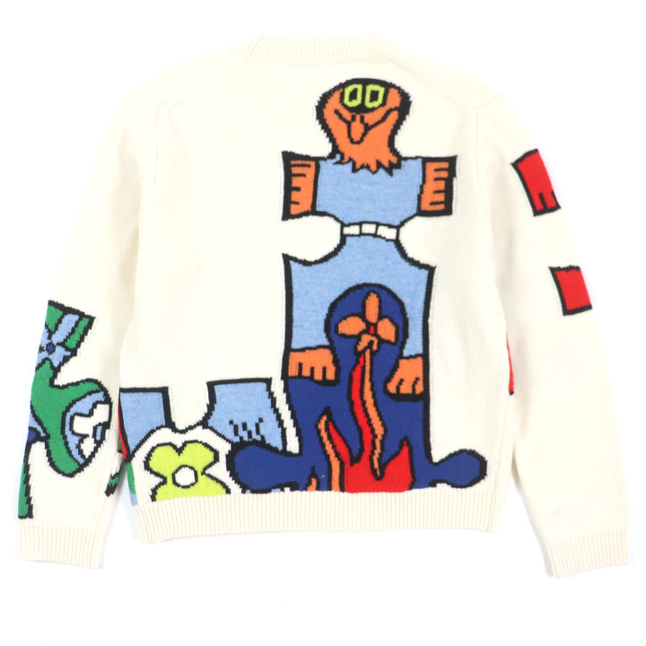 Excellent LOUIS VUITTON sweater LVPuzzle Logo Metal Off White Multi mens M HON63W