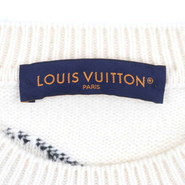 Excellent LOUIS VUITTON sweater LVPuzzle Logo Metal Off White Multi mens M HON63W