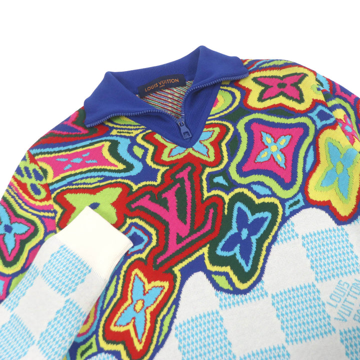 Excellent LOUIS VUITTON knit Distorted Half Zip Blue-based multi-color mens XS 1A8P4N