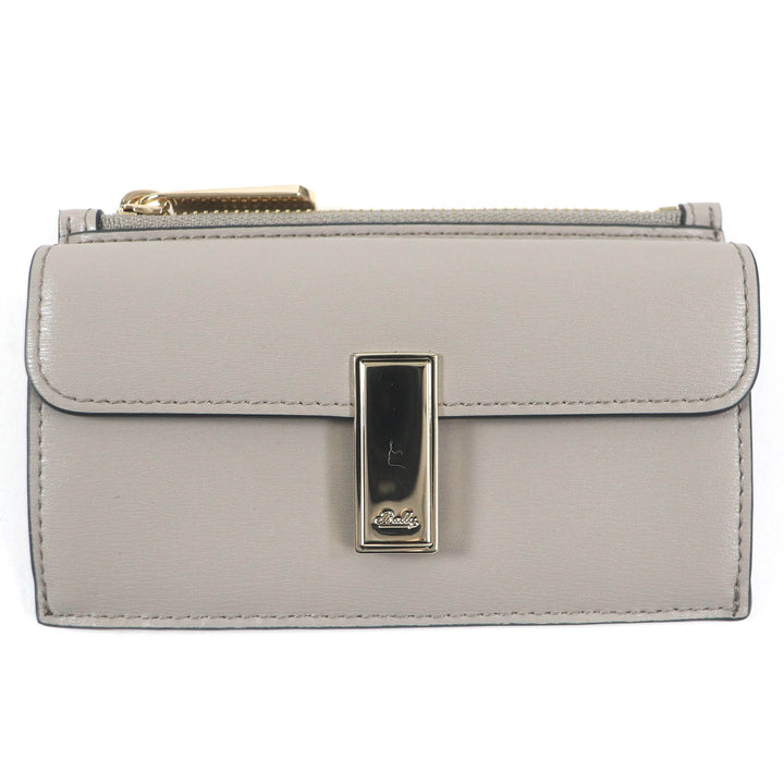 Pristine BALLY Coin case Logo Metal Zip Leather Pass Case Fragment Case Coin Pocket gray leather Women
