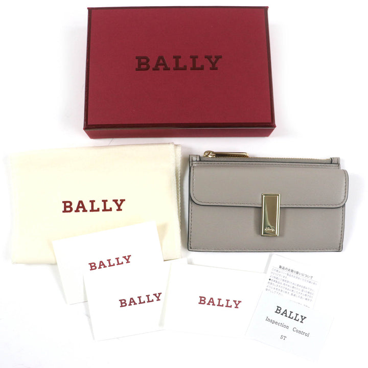 Pristine BALLY Coin case Logo Metal Zip Leather Pass Case Fragment Case Coin Pocket gray leather Women