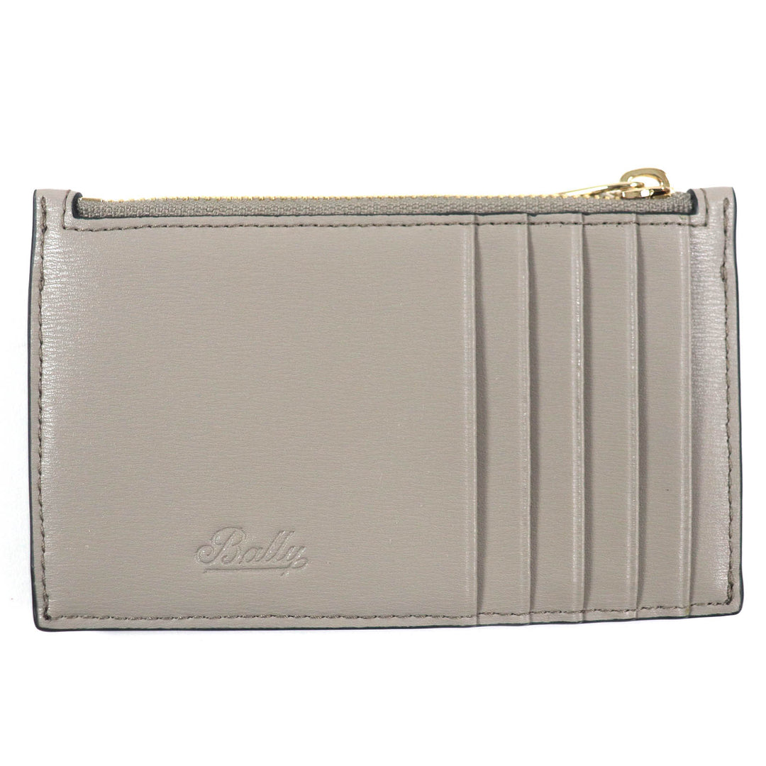 Pristine BALLY Coin case Logo Metal Zip Leather Pass Case Fragment Case Coin Pocket gray leather Women