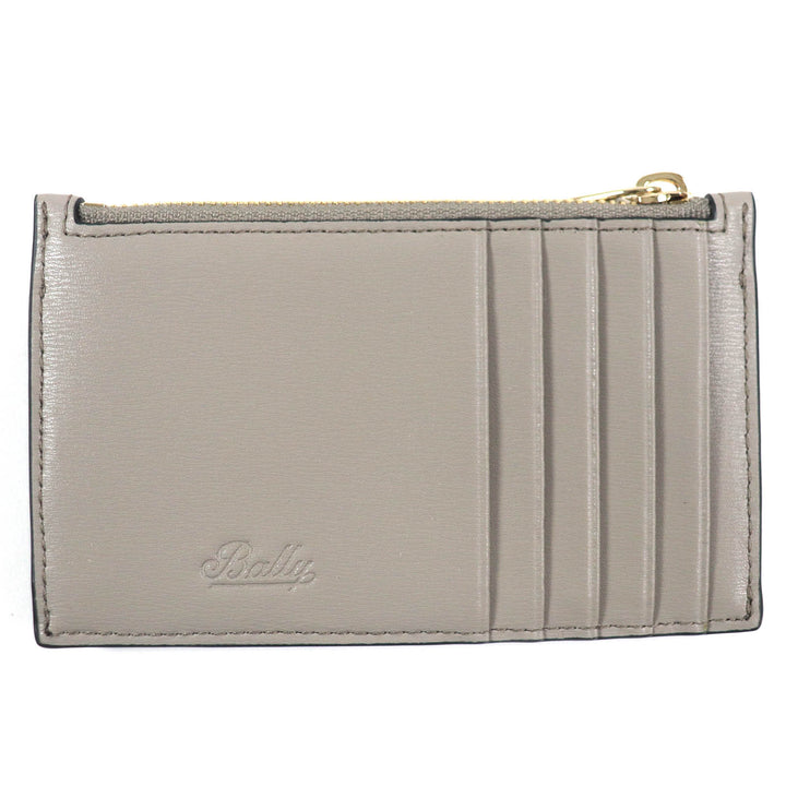 Pristine BALLY Coin case Logo Metal Zip Leather Pass Case Fragment Case Coin Pocket gray leather Women