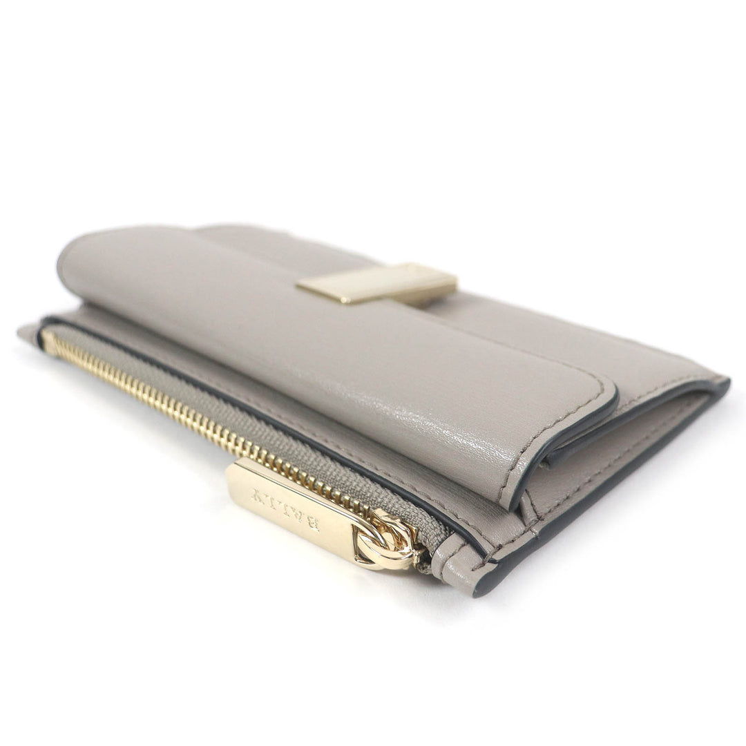 Pristine BALLY Coin case Logo Metal Zip Leather Pass Case Fragment Case Coin Pocket gray leather Women