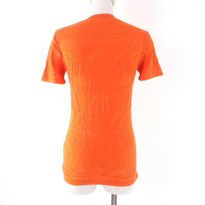 Great HERMES knit Embossed Crew Neck Short Sleeves Orange silk Women 36