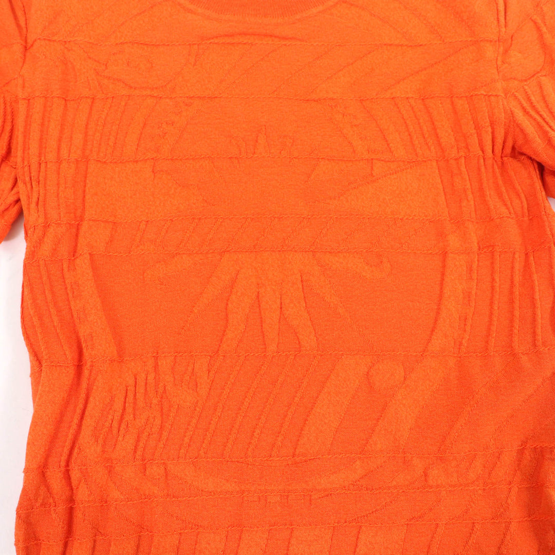 Great HERMES knit Embossed Crew Neck Short Sleeves Orange silk Women 36