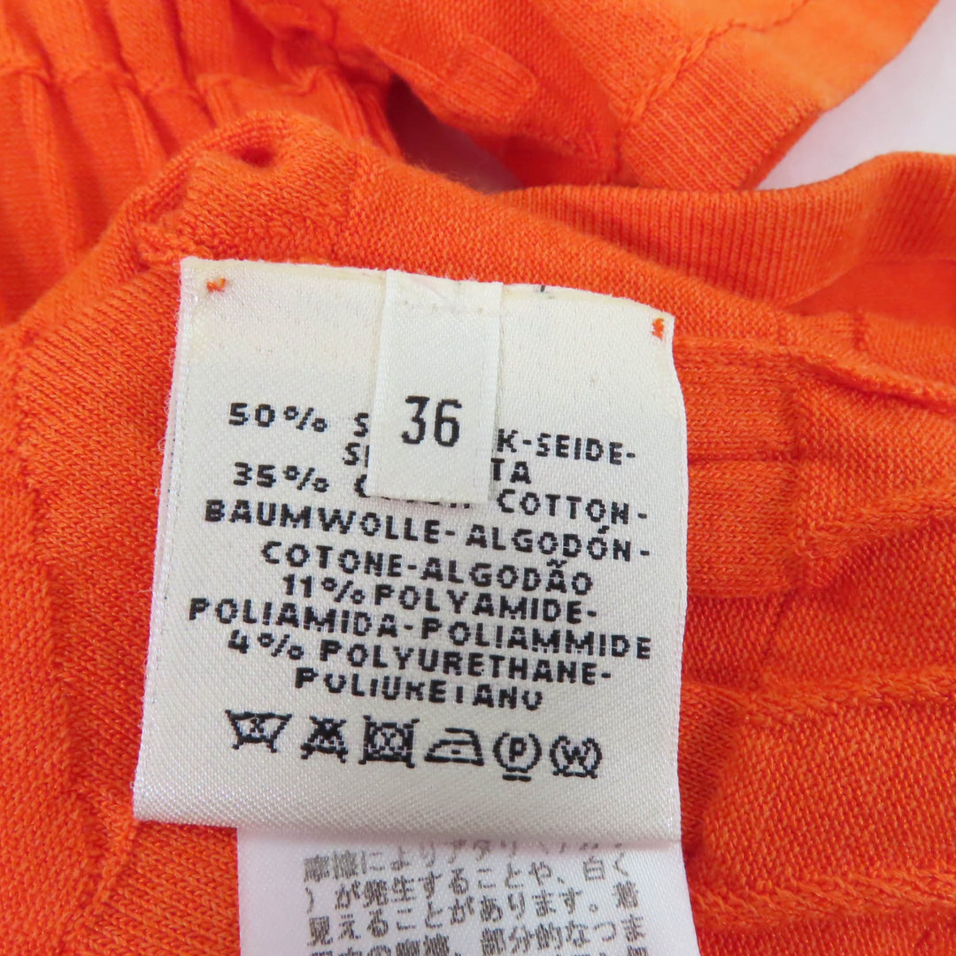 Great HERMES knit Embossed Crew Neck Short Sleeves Orange silk Women 36