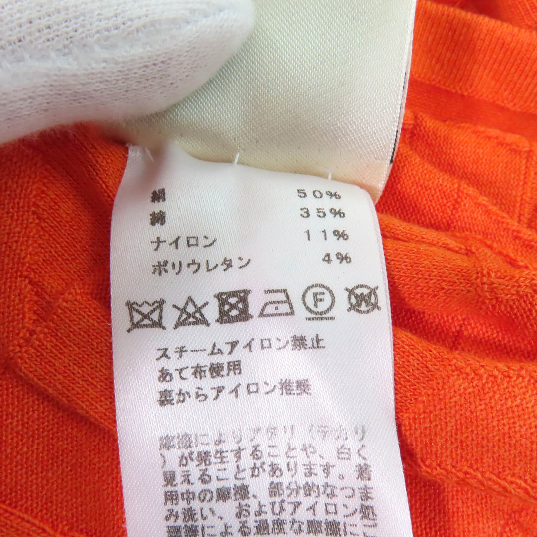 Great HERMES knit Embossed Crew Neck Short Sleeves Orange silk Women 36