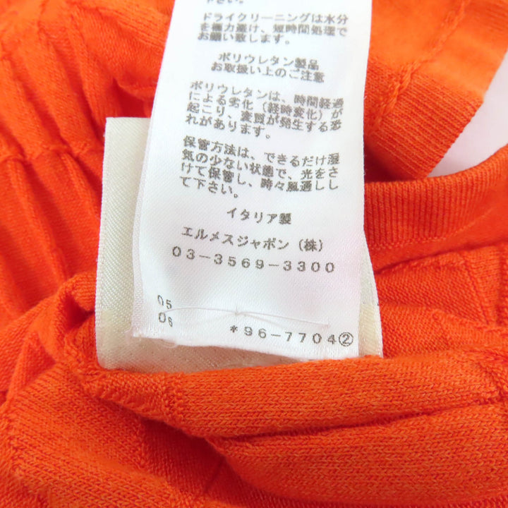Great HERMES knit Embossed Crew Neck Short Sleeves Orange silk Women 36