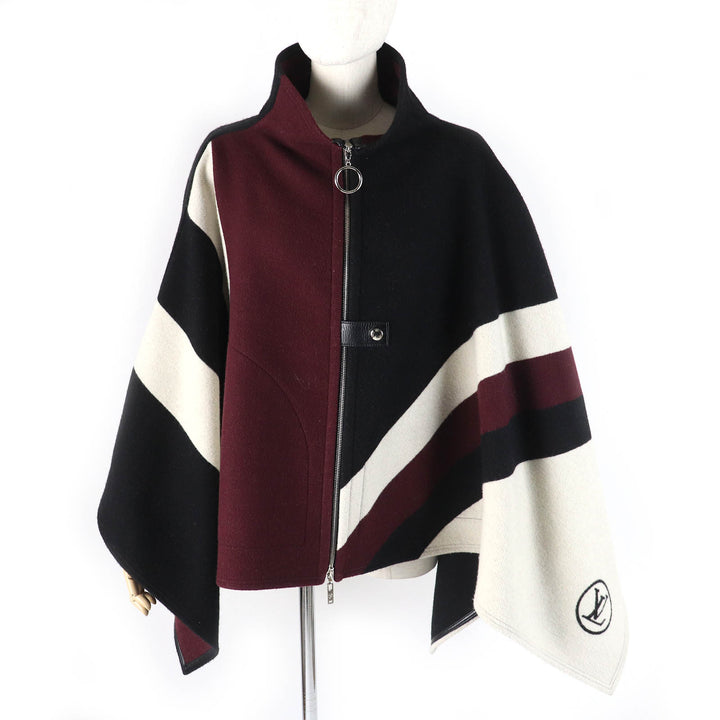 LOUIS VUITTON poncho ZIP UP Black Light Beige Bordeaux Women 34