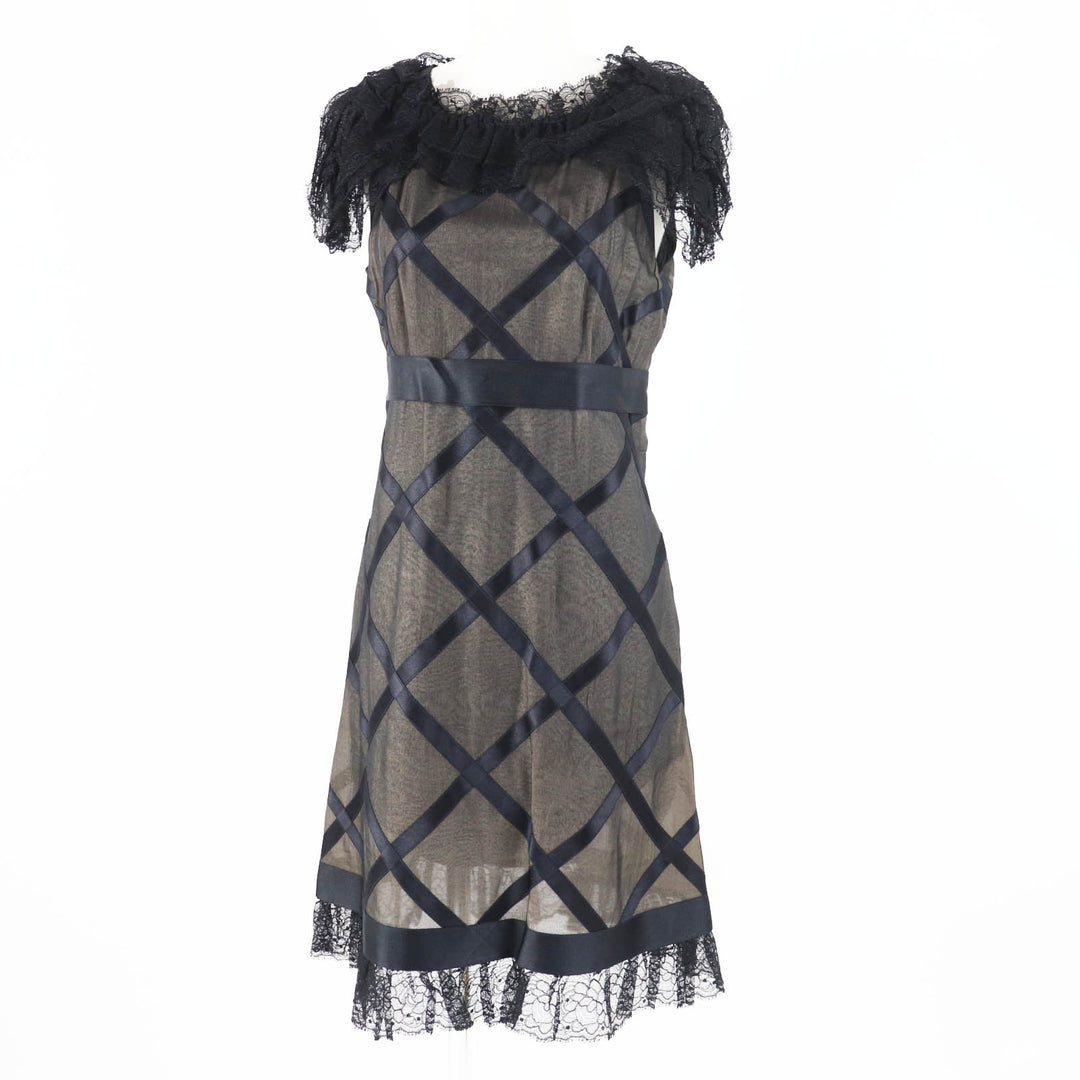 Great CHANEL one piece COCO Mark included, lace Black beige silk Women 38 07P