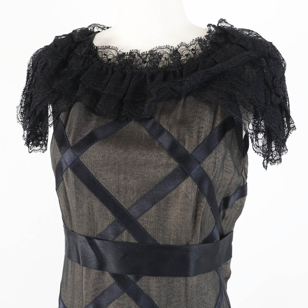 Great CHANEL one piece COCO Mark included, lace Black beige silk Women 38 07P