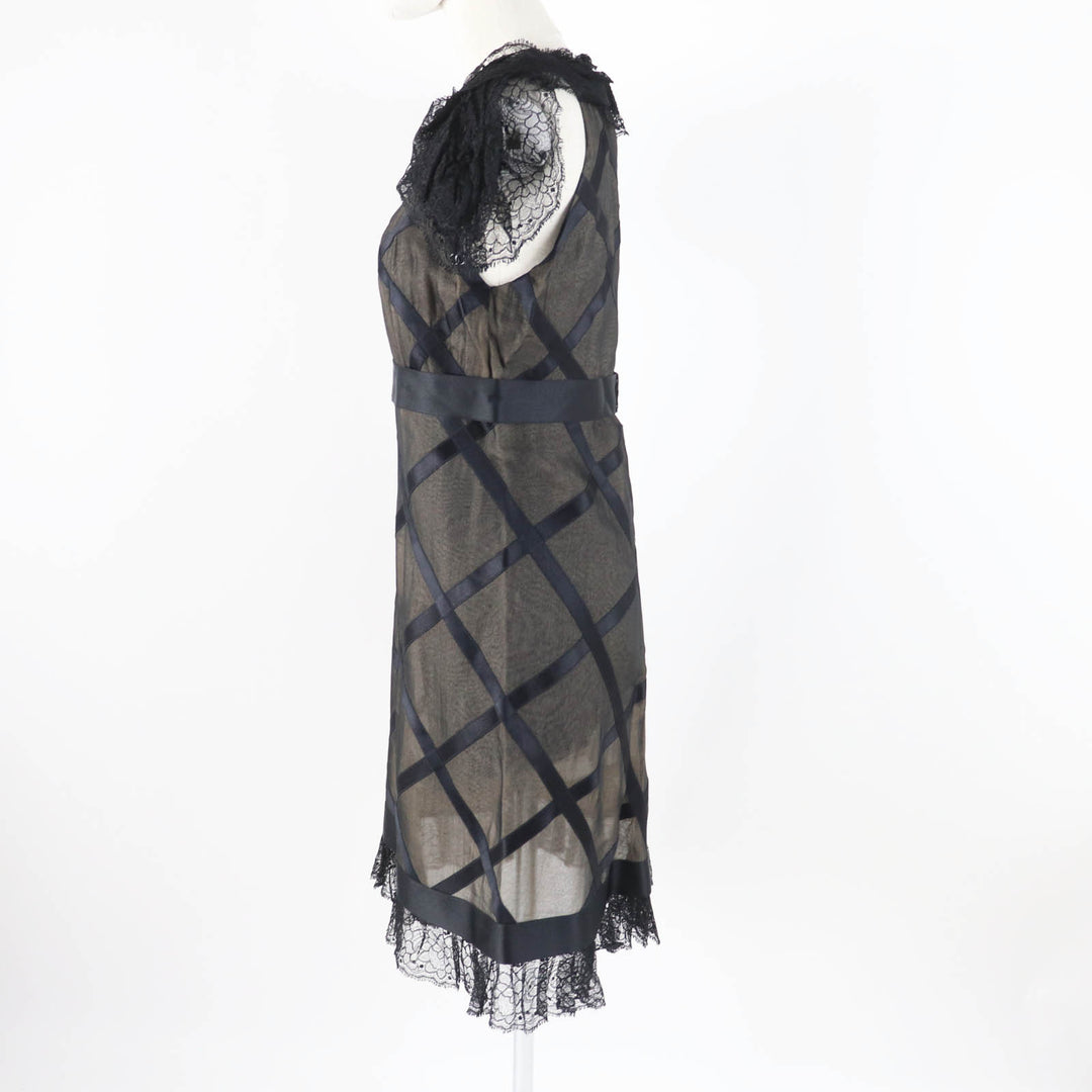 Great CHANEL one piece COCO Mark included, lace Black beige silk Women 38 07P