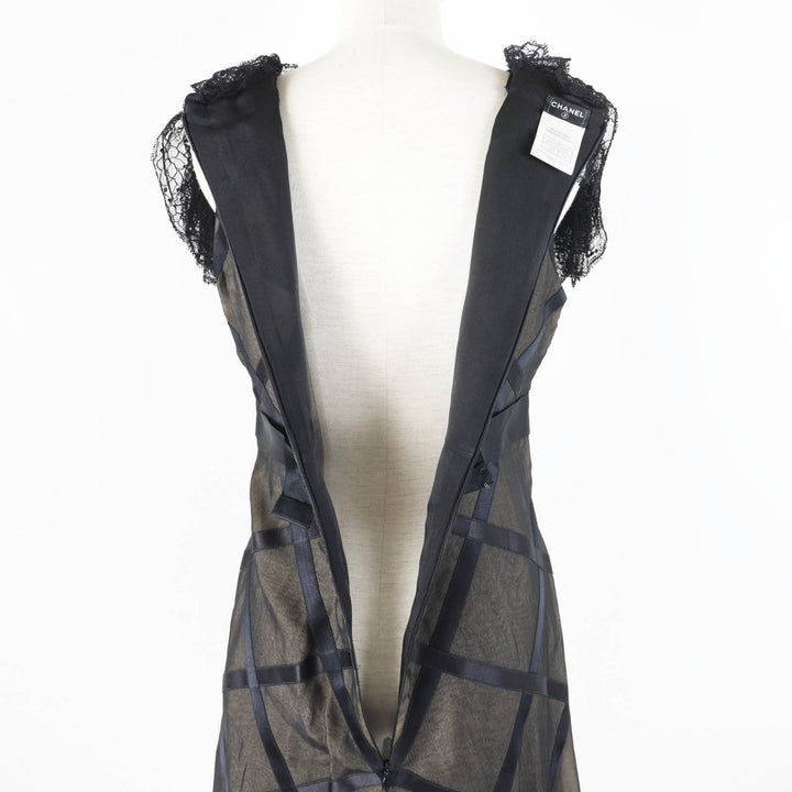 Great CHANEL one piece COCO Mark included, lace Black beige silk Women 38 07P