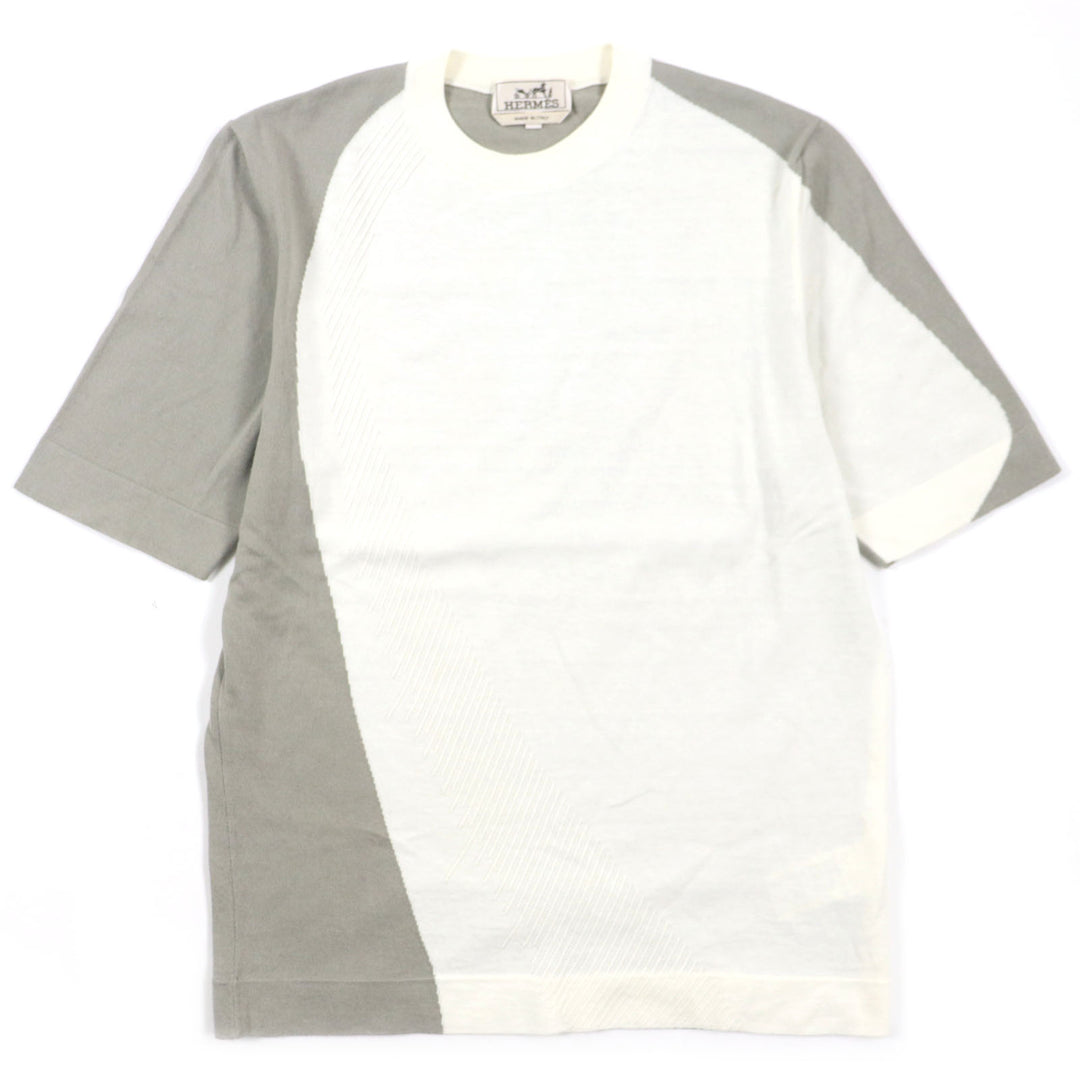 Great HERMES Short sleeve knit bicolor short sleeve thermal knit Ivory gray mens