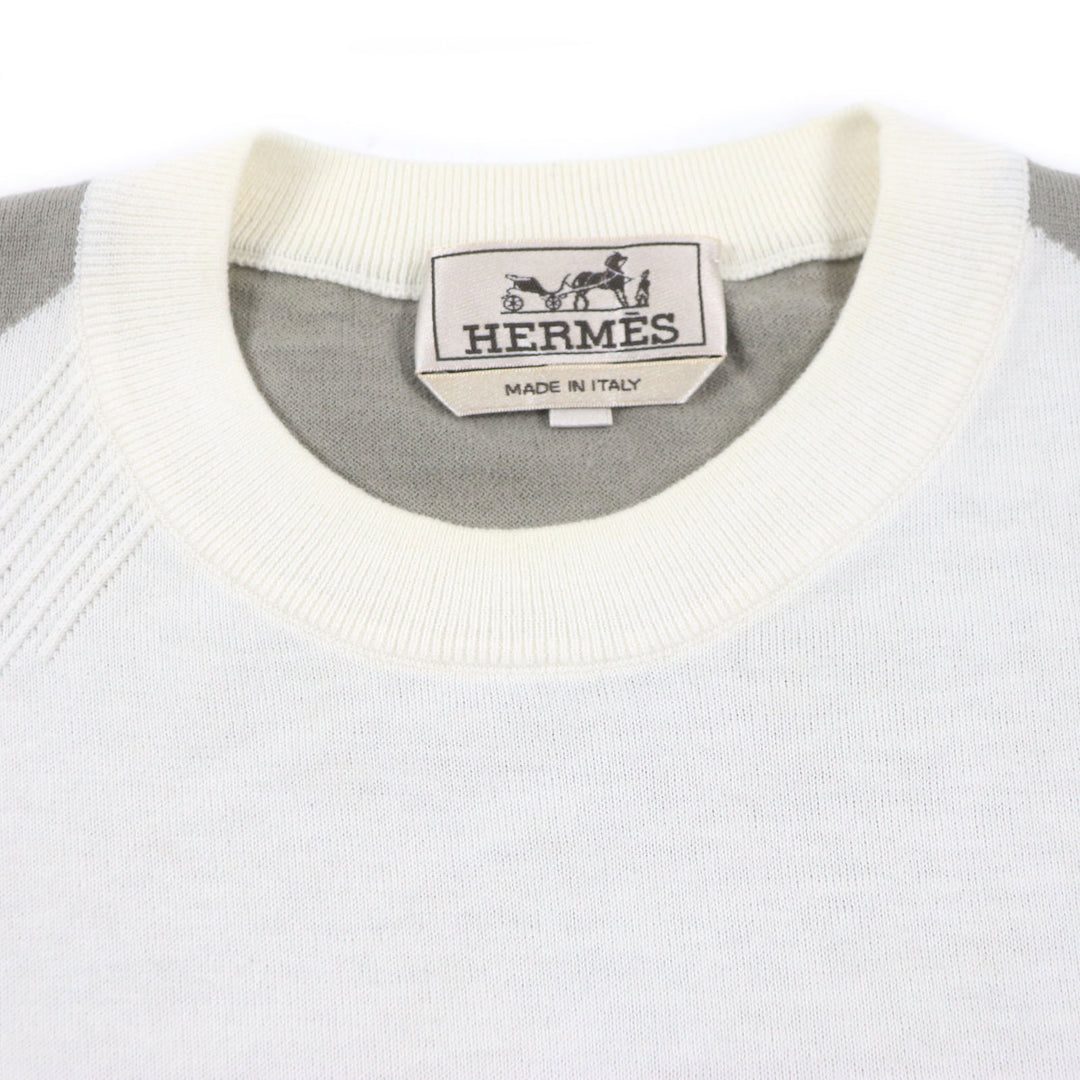 Great HERMES Short sleeve knit bicolor short sleeve thermal knit Ivory gray mens