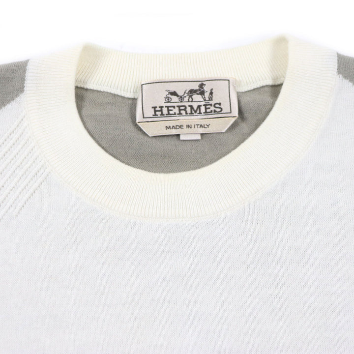 Great HERMES Short sleeve knit bicolor short sleeve thermal knit Ivory gray mens