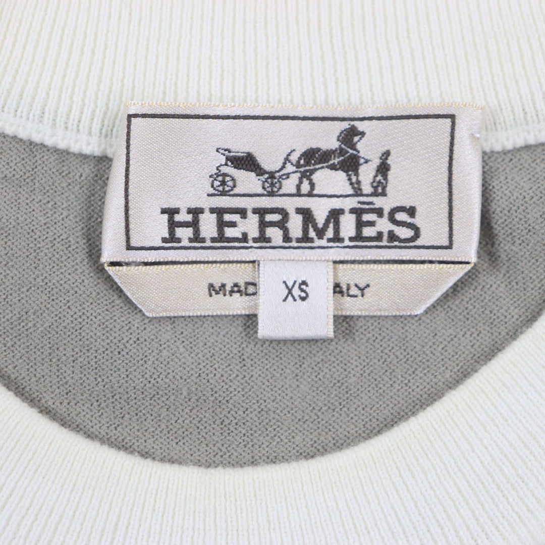 Great HERMES Short sleeve knit bicolor short sleeve thermal knit Ivory gray mens