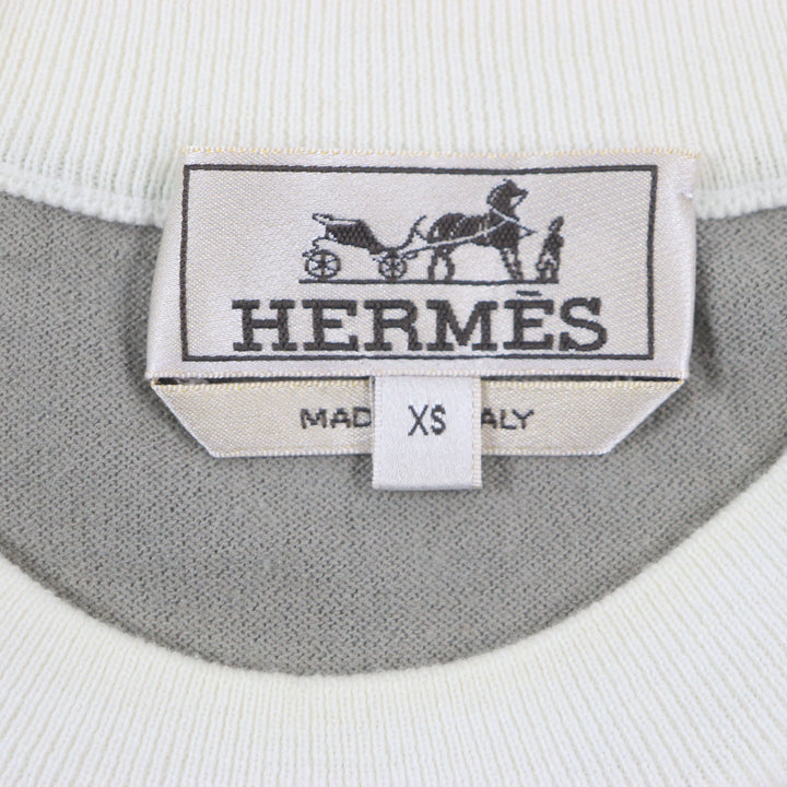 Great HERMES Short sleeve knit bicolor short sleeve thermal knit Ivory gray mens