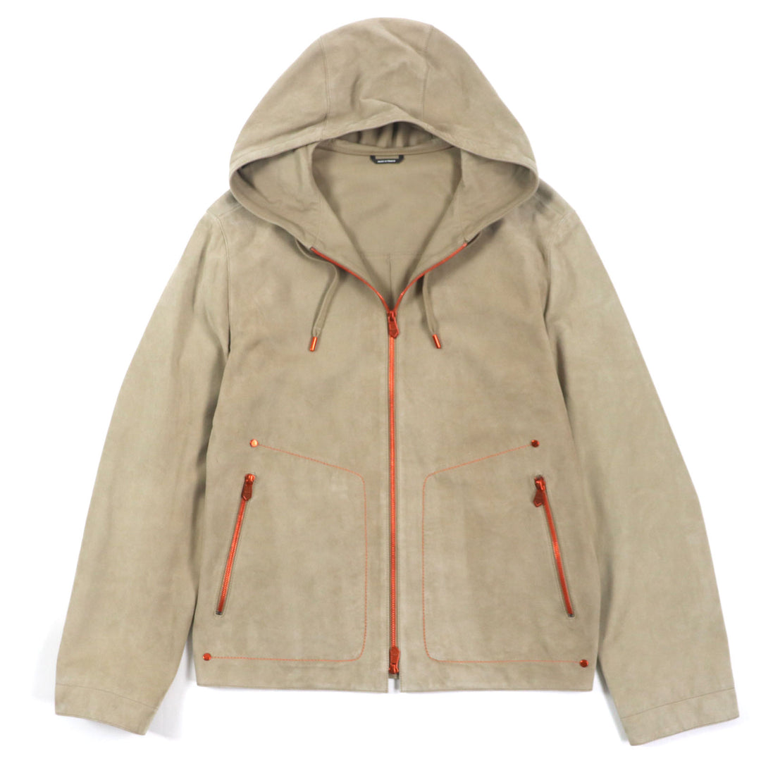 Great HERMES Jacket Rare reindeer skin hoodie Beige orange Reindeer leather mens 44