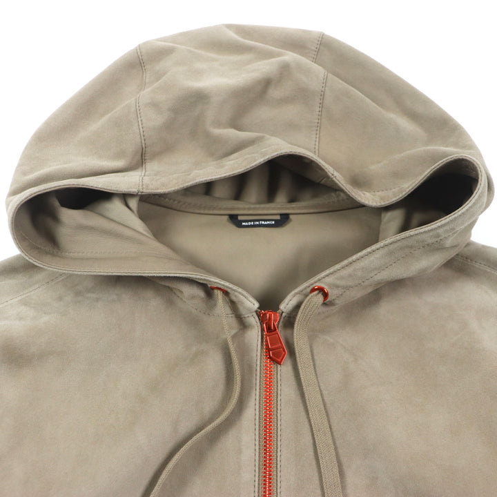 Great HERMES Jacket Rare reindeer skin hoodie Beige orange Reindeer leather mens 44