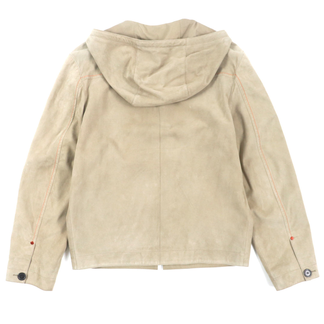 Great HERMES Jacket Rare reindeer skin hoodie Beige orange Reindeer leather mens 44