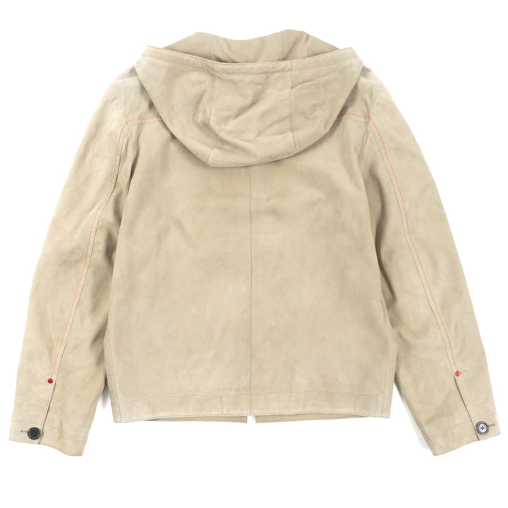 Great HERMES Jacket Rare reindeer skin hoodie Beige orange Reindeer leather mens 44