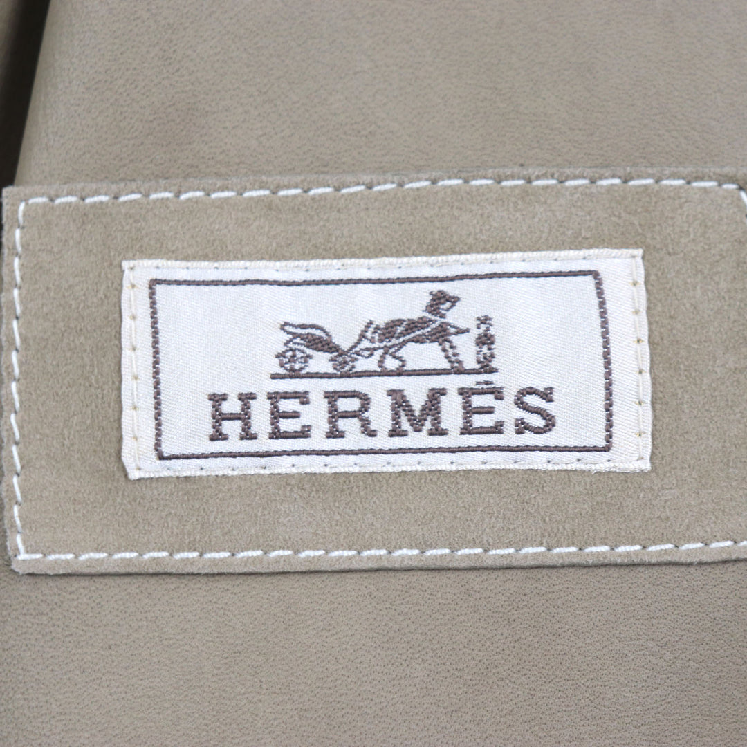 Great HERMES Jacket Rare reindeer skin hoodie Beige orange Reindeer leather mens 44