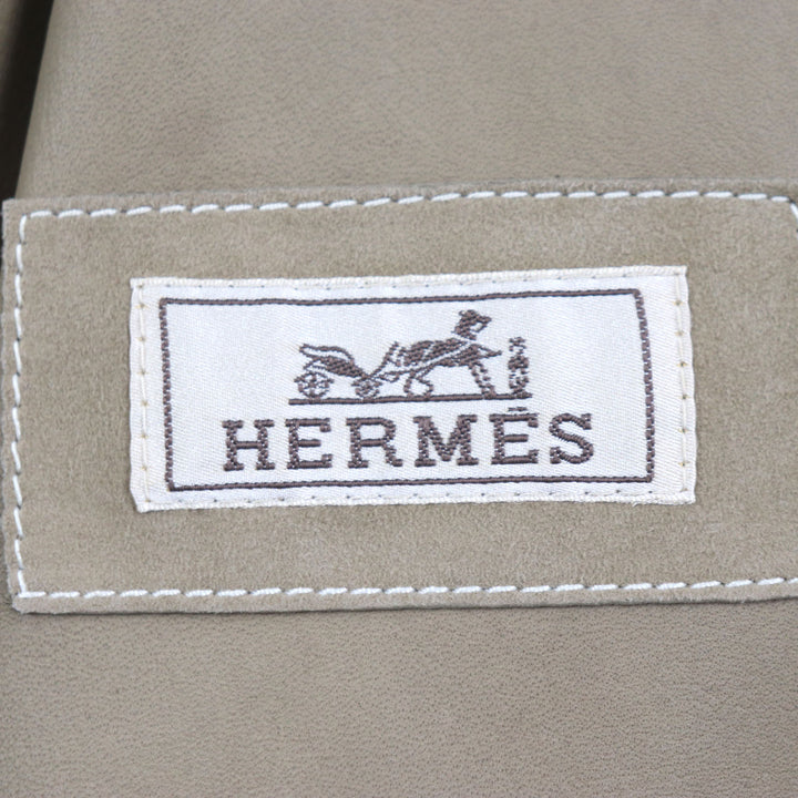 Great HERMES Jacket Rare reindeer skin hoodie Beige orange Reindeer leather mens 44