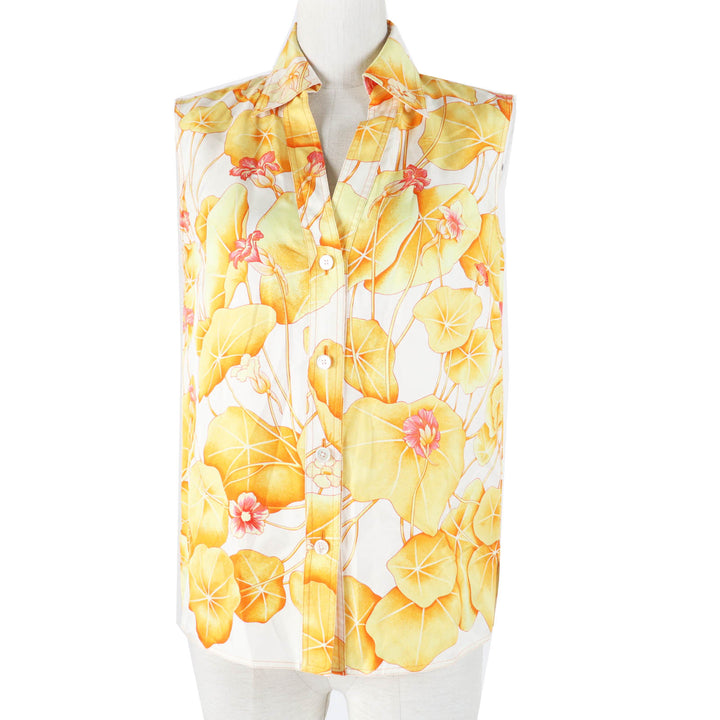 Very Good HERMES tops Les Capucines Orange Yellow silk Women 34