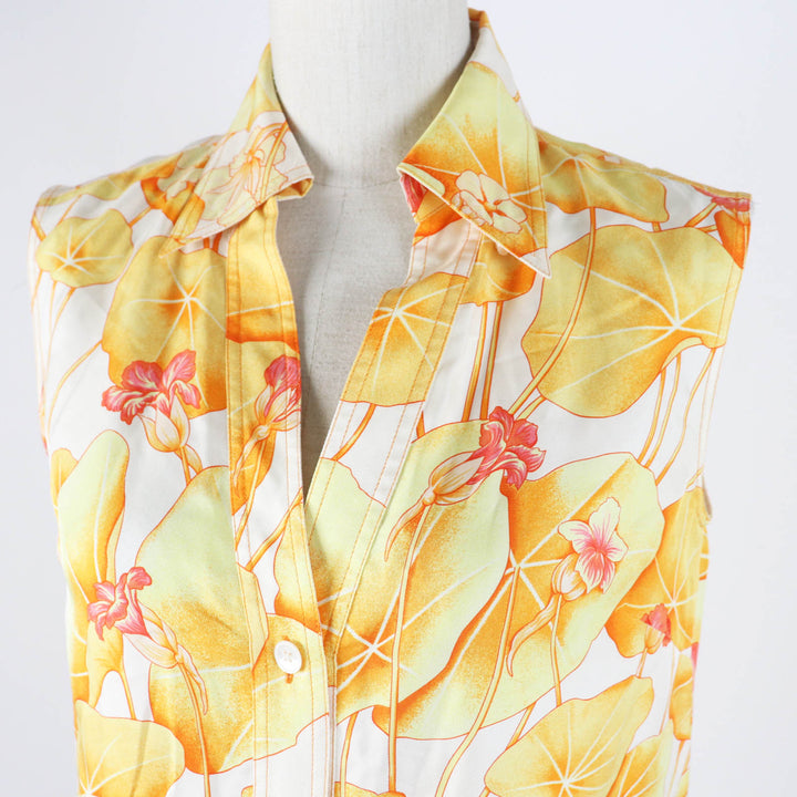 Very Good HERMES tops Les Capucines Orange Yellow silk Women 34
