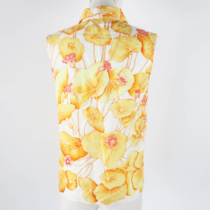 Very Good HERMES tops Les Capucines Orange Yellow silk Women 34