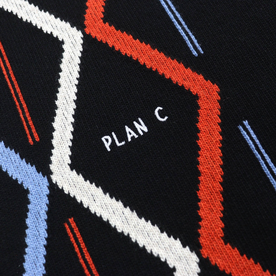 Great Plan C Best Rhombus Intarsia Logo embroidered V-neck knit Black mens 38