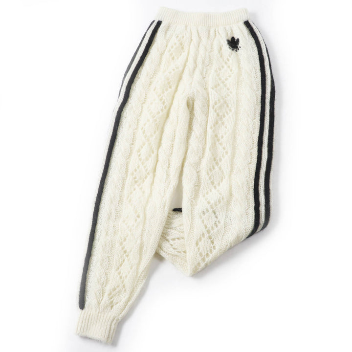 Excellent GUCCI×adidas Pants Trefoil embroidered knit long White black Women