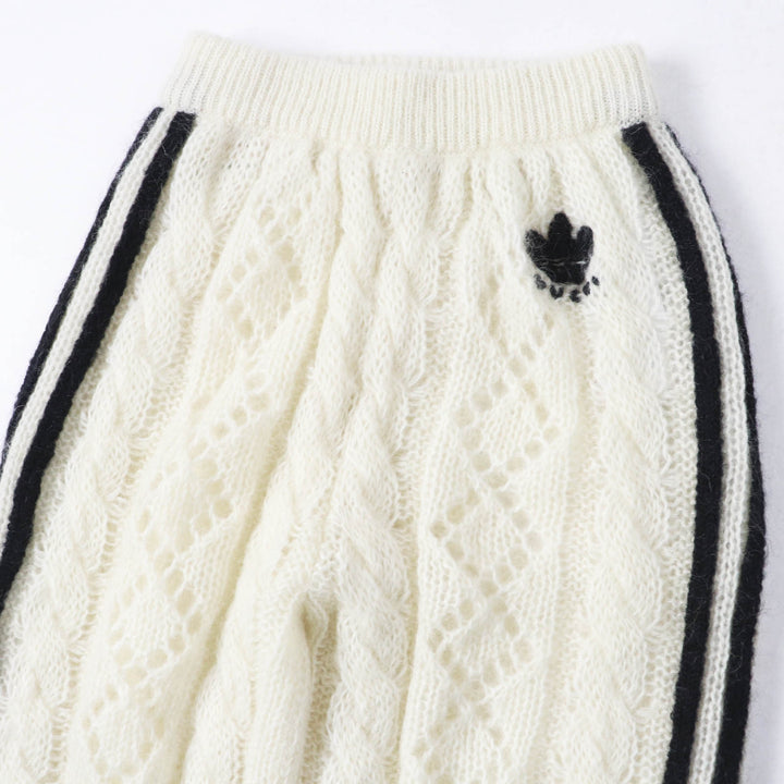 Excellent GUCCI×adidas Pants Trefoil embroidered knit long White black Women