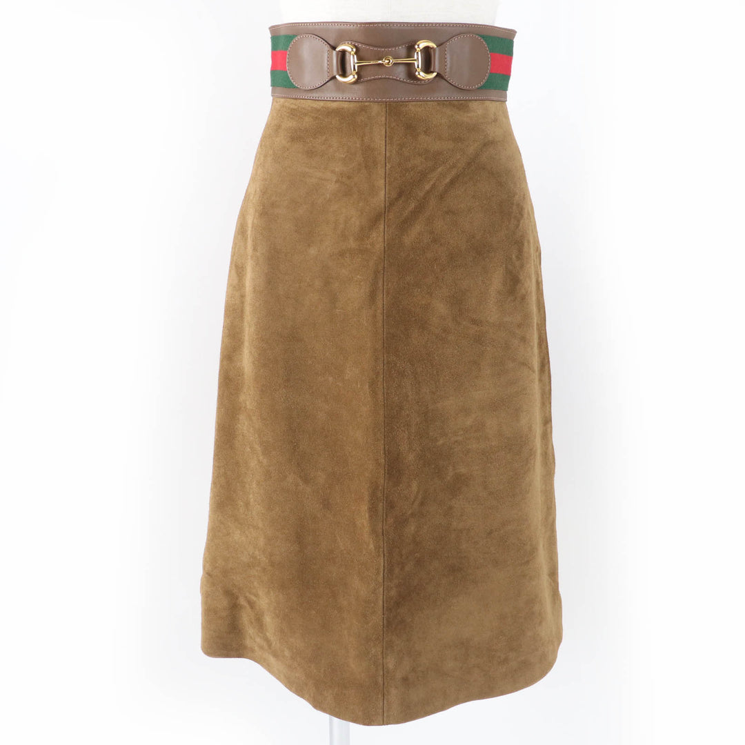 Excellent GUCCI flare skirt Cow suede Horsebit Brown Cowhide 36 626888