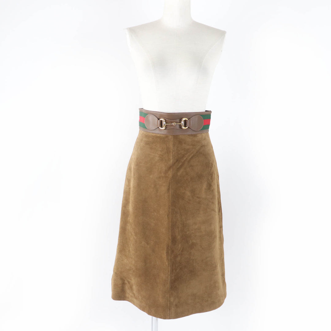Excellent GUCCI flare skirt Cow suede Horsebit Shelly line Brown Cowhide Women 36 626888
