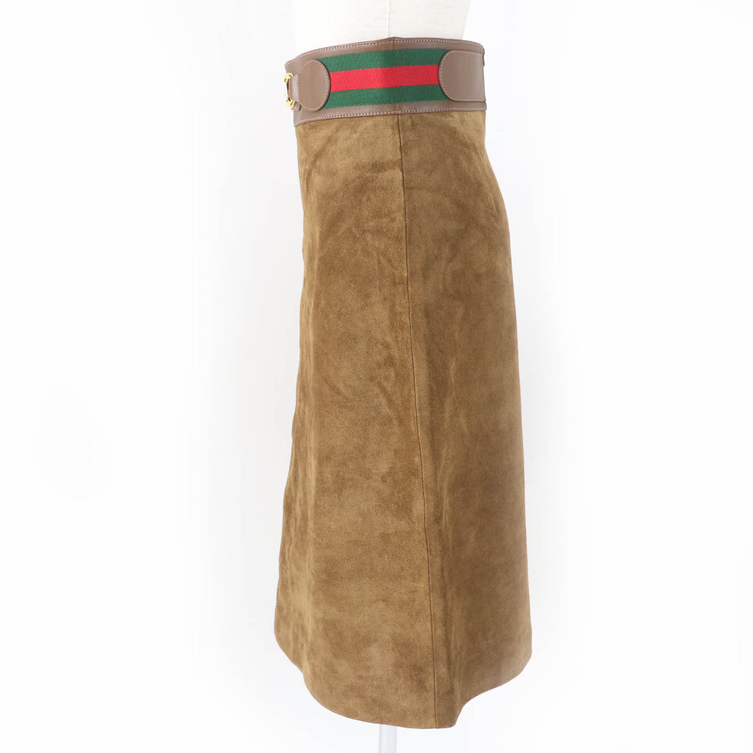 Excellent GUCCI flare skirt Cow suede Horsebit Shelly line Brown Cowhide Women 36 626888