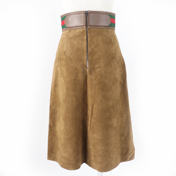 Excellent GUCCI flare skirt Cow suede Horsebit Shelly line Brown Cowhide Women 36 626888