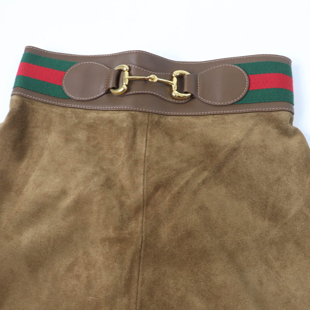 Excellent GUCCI flare skirt Cow suede Horsebit Shelly line Brown Cowhide Women 36 626888