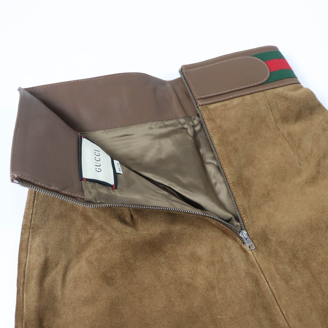 Excellent GUCCI flare skirt Cow suede Horsebit Shelly line Brown Cowhide Women 36 626888