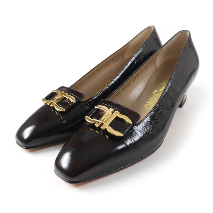 Excellent Salvatore Ferragamo pumps crocodile embossed pattern Brown leather