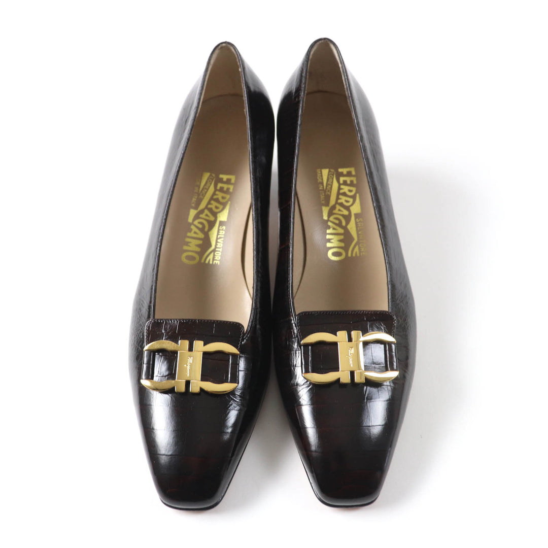 Excellent Salvatore Ferragamo pumps crocodile embossed pattern Brown leather